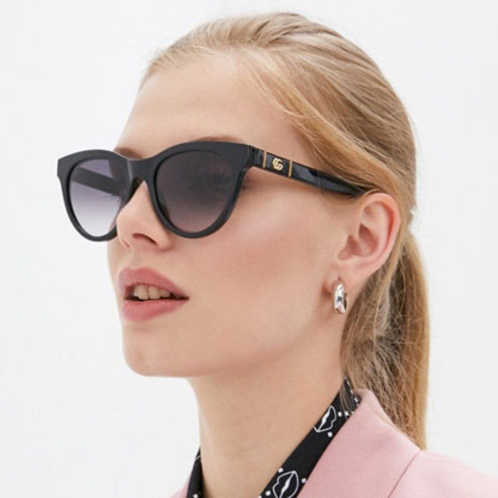 NEW GUCCI GG0763S 001 Black Gray Gradient Cat Eye Women Sunglasses.